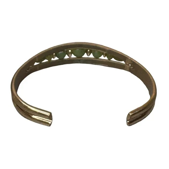 Vintage Signed Handcrafted Jade Stone Jadeite Cuff Bracelet Sergio Lub Usa - Picture 9 of 11